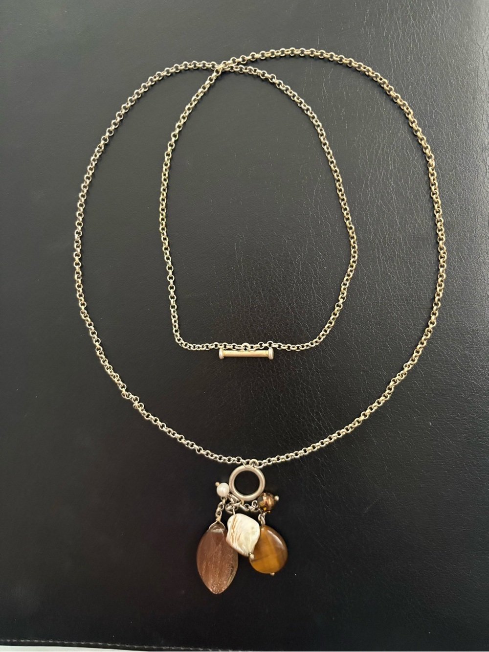 Lia Sophia Gold-Tone Pendant Necklace with Brown and Cream Stone Charms